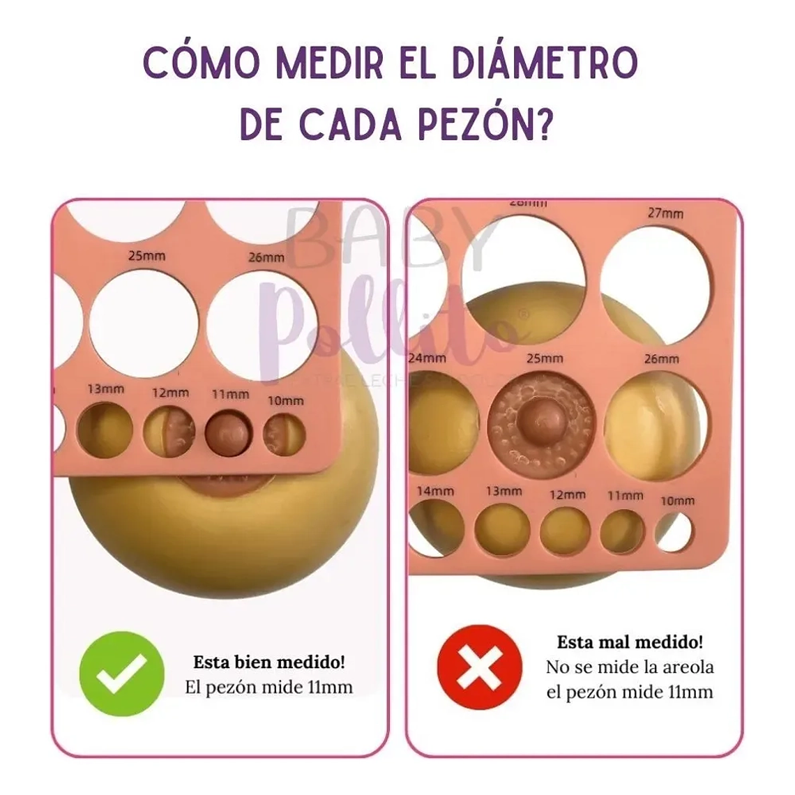 Regla Medidora de Pezón + 3 Insertos Universales para Extractor de Leche  Silicona BPA Free 10