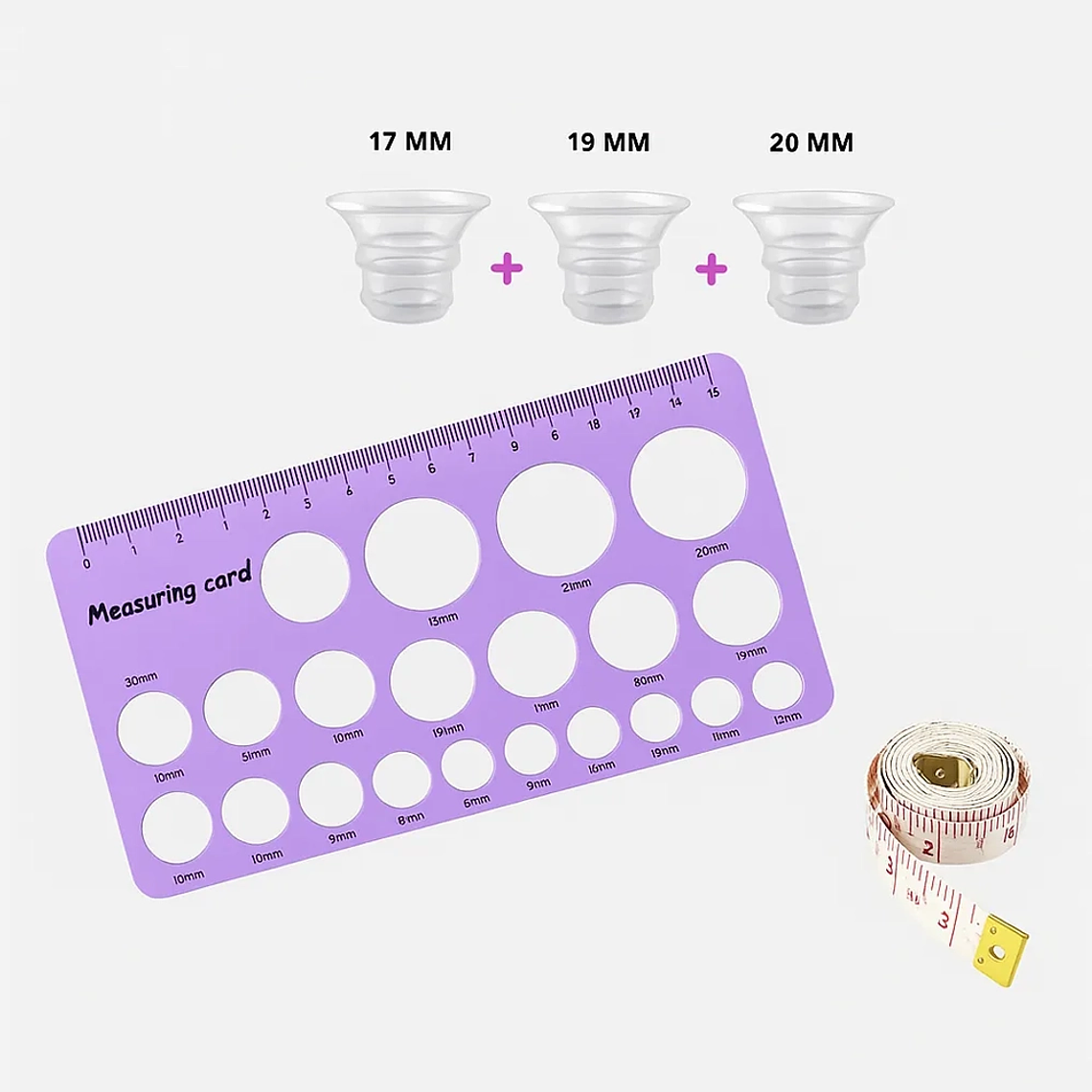 Regla Medidora de Pezón + 3 Insertos Universales para Extractor de Leche  Silicona BPA Free 3