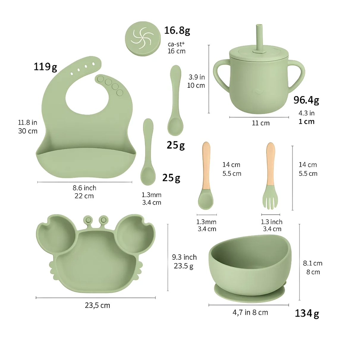 Kit de Alimentación Bebé 9 Piezas Silicona Antideslizante  Plato, Vaso, Babero y Cubiertos  3