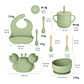 Kit de Alimentación Bebé 9 Piezas Silicona Antideslizante  Plato, Vaso, Babero y Cubiertos  - Miniatura 3