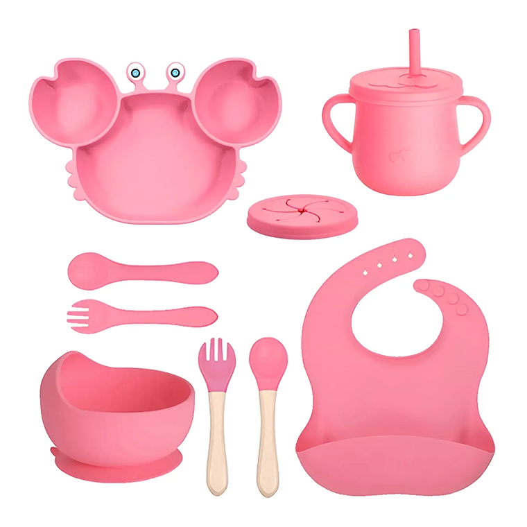 Kit de Alimentación Bebé 9 Piezas Silicona Antideslizante  Plato, Vaso, Babero y Cubiertos  8