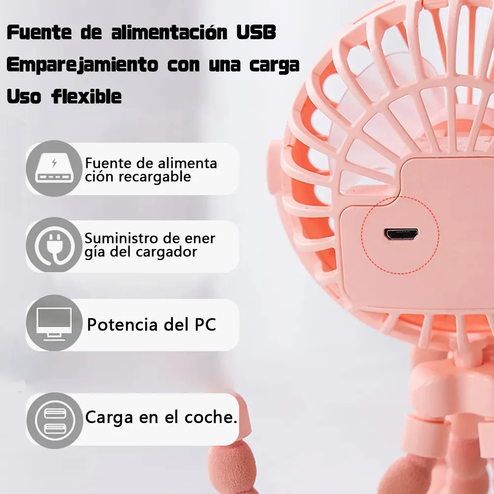 Mini Ventilador Portátil USB con Trípode 360° para Bebés y Cochecito 3
