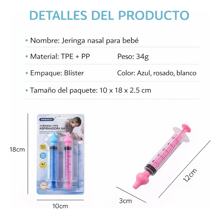 Jeringa Lavado Nasal Bebé 10ml Boquilla Suave Pack 2 | Bluekids  4