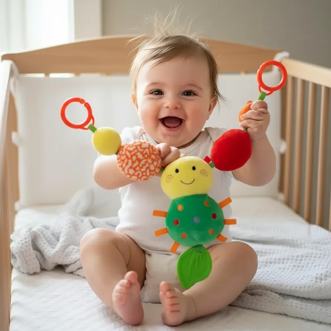 Sonajero Colgante Sensorial Bebé Coche Cuna Amarillo Azul Rosa BlueKids 3