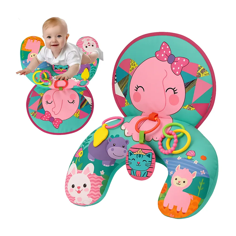 Cojín de Apoyo Bebé Juguetes Sensoriales Verde y Rosa BlueKids 3