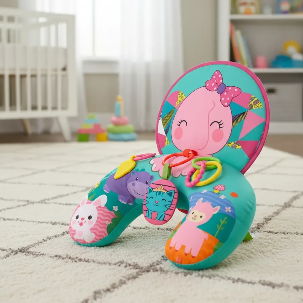 Cojín de Apoyo Bebé Juguetes Sensoriales Verde y Rosa BlueKids 5