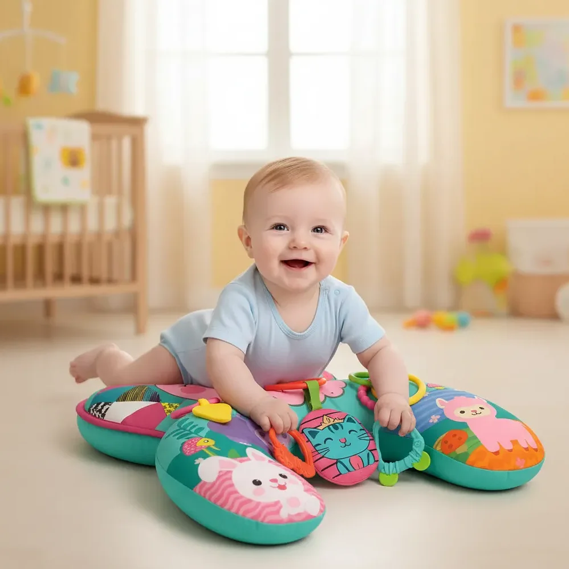 Cojín de Apoyo Bebé Juguetes Sensoriales Verde y Rosa BlueKids 6