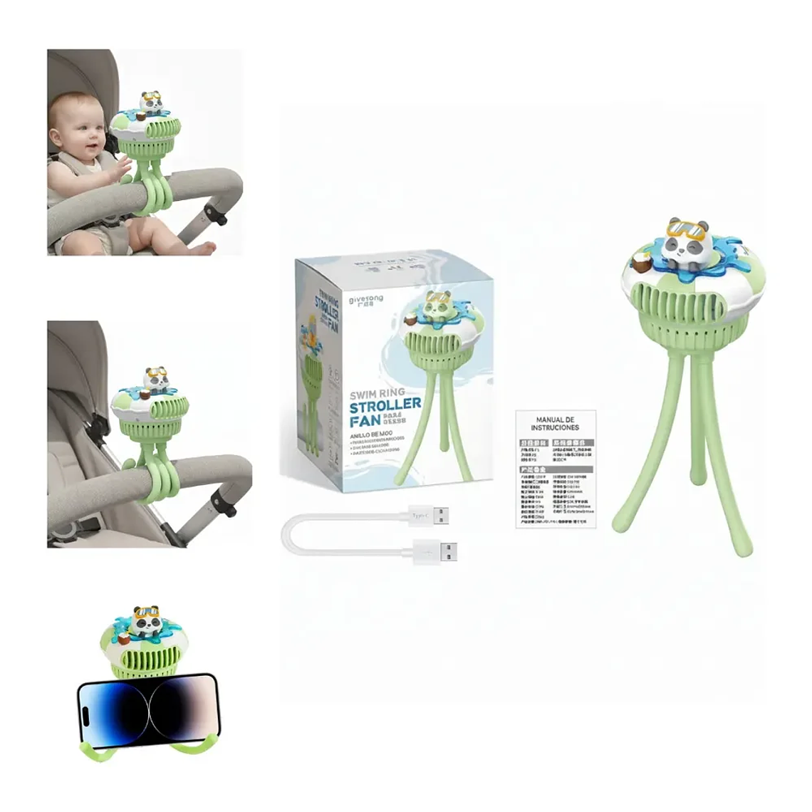 Ventilador para Coche Bebé USB Portátil 3 Velocidades Blue Kids 10