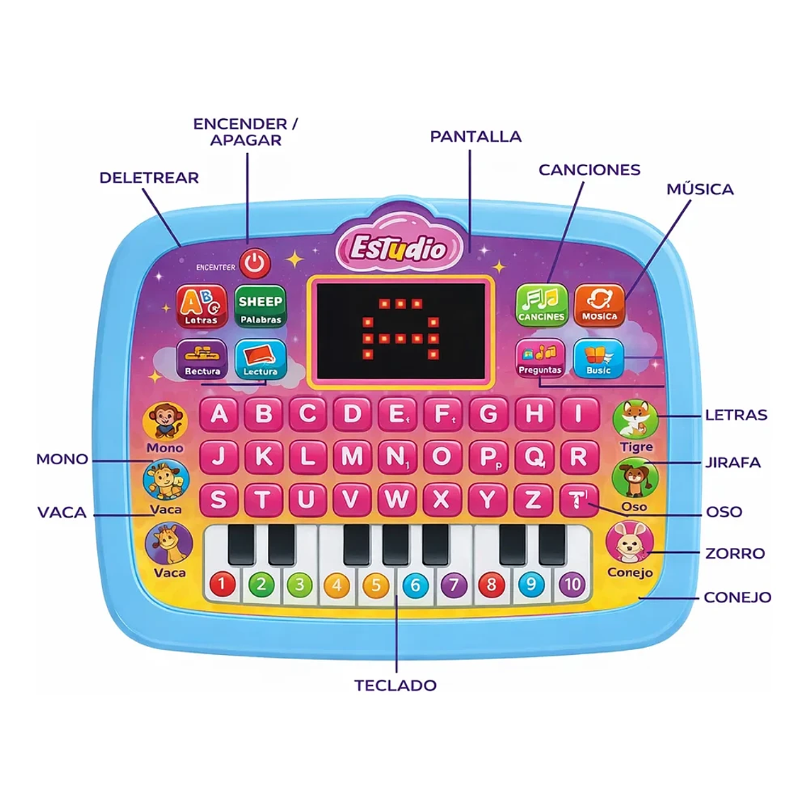 Computadora Juguete Educativo Infantil Música y Letras BlueKids 7