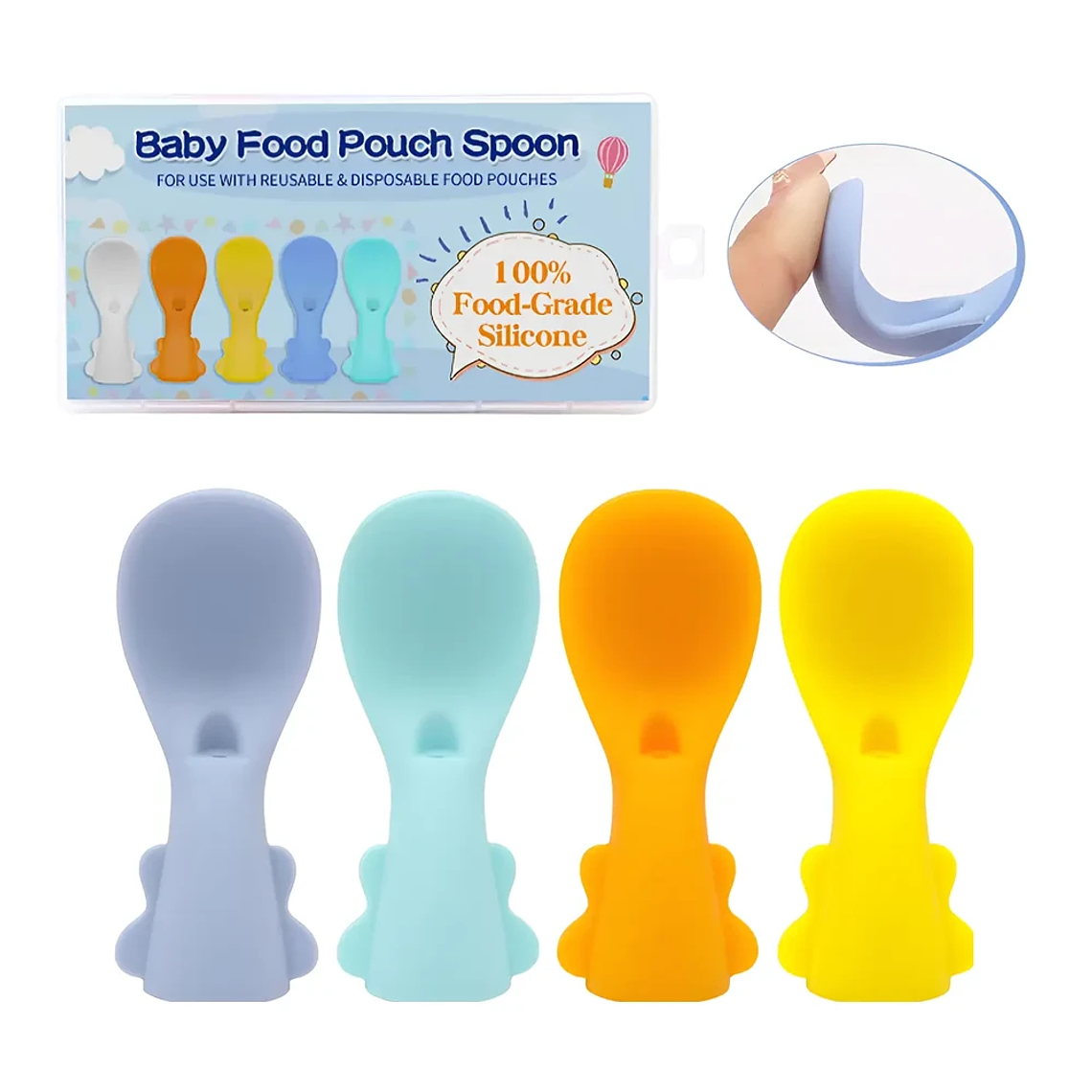 Set 5 Cucharas Silicona para Bolsas de Alimentación | BlueKids 2