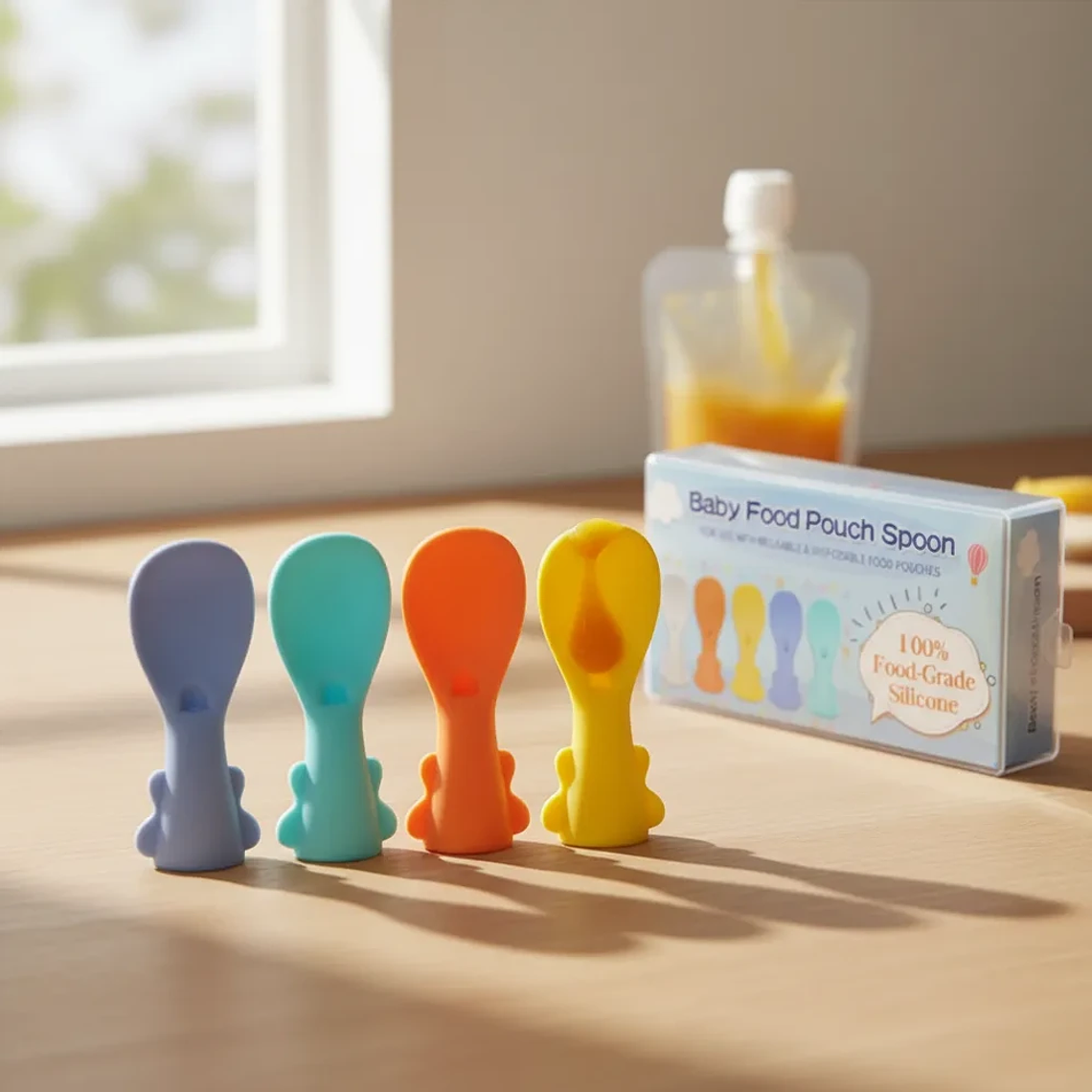 Set 5 Cucharas Silicona para Bolsas de Alimentación | BlueKids 5