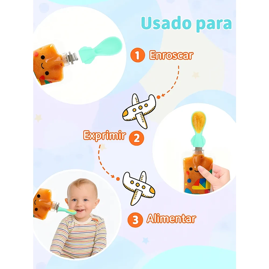 Set 5 Cucharas Silicona para Bolsas de Alimentación | BlueKids 11