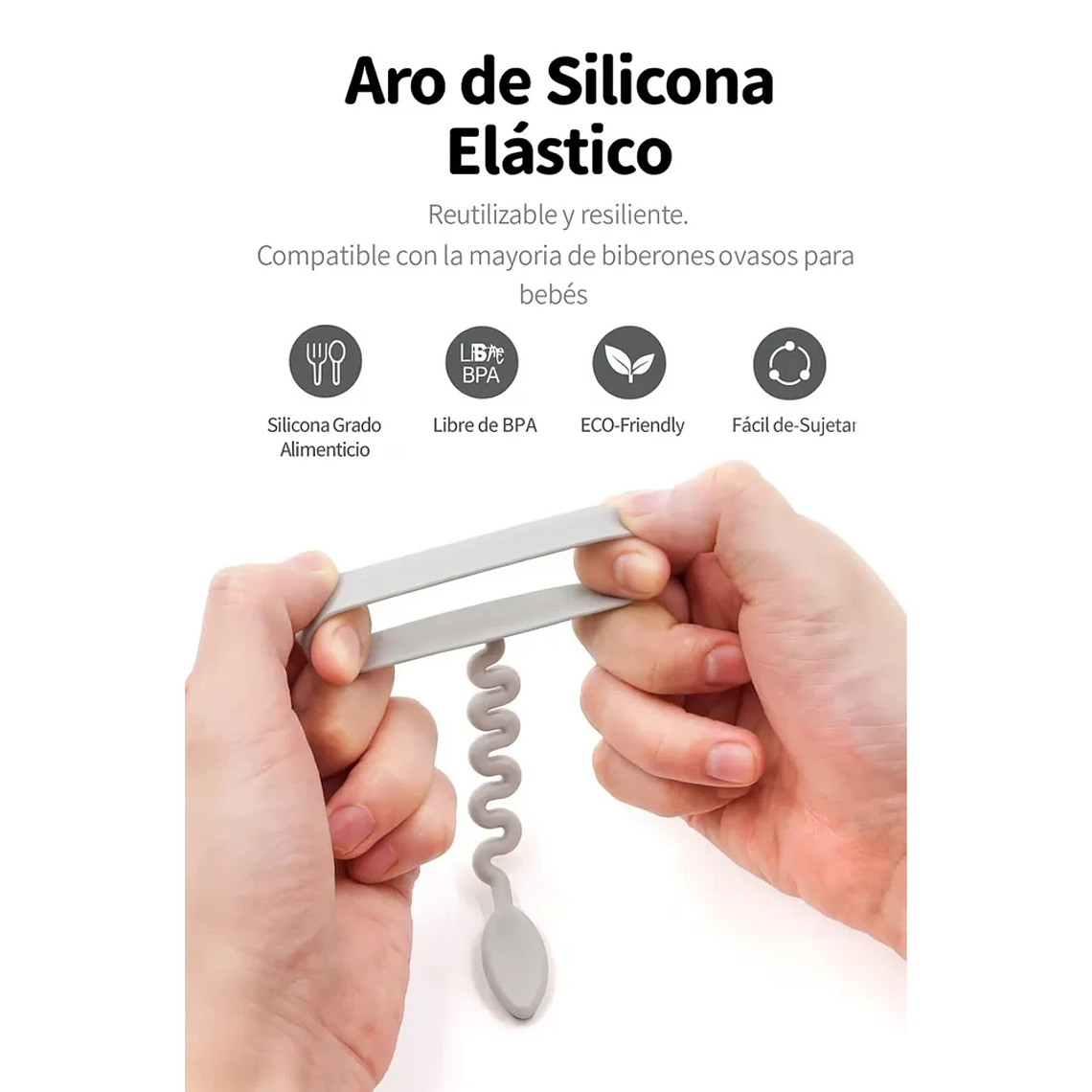 Cadena Porta Mamaderas y Juguetes de Silicona en Color Gris | BlueKids 6