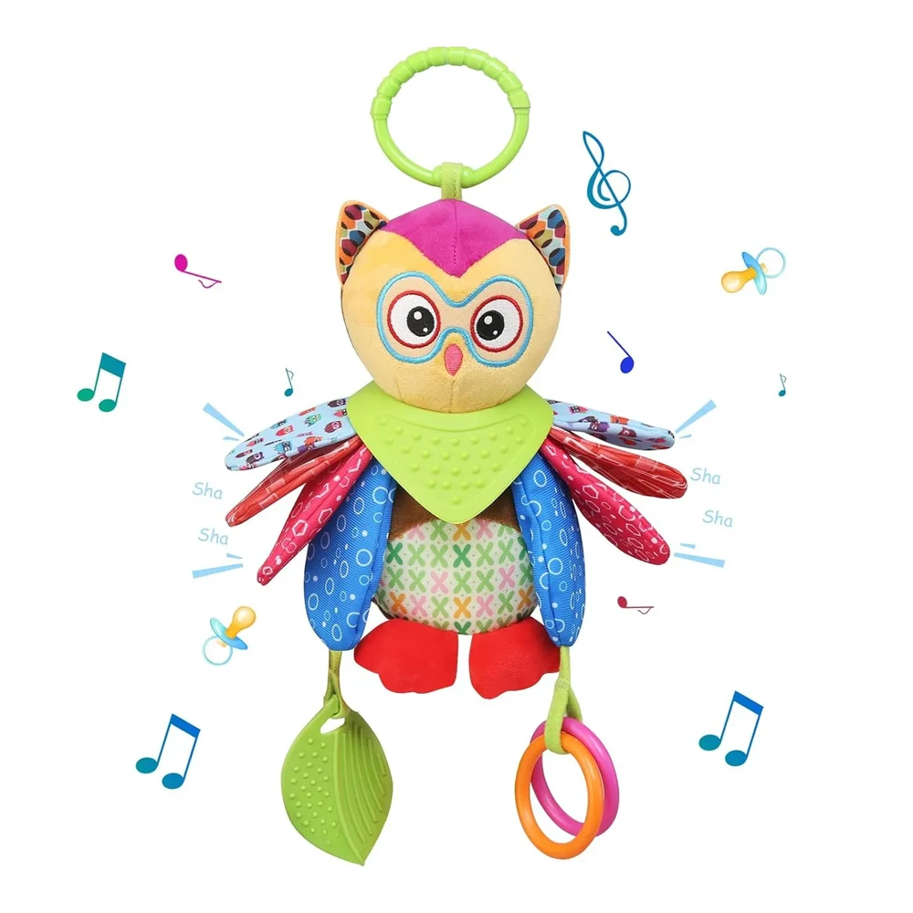 Peluche Búho Interactivo con Mordedor y Sonajero | BlueKids  1