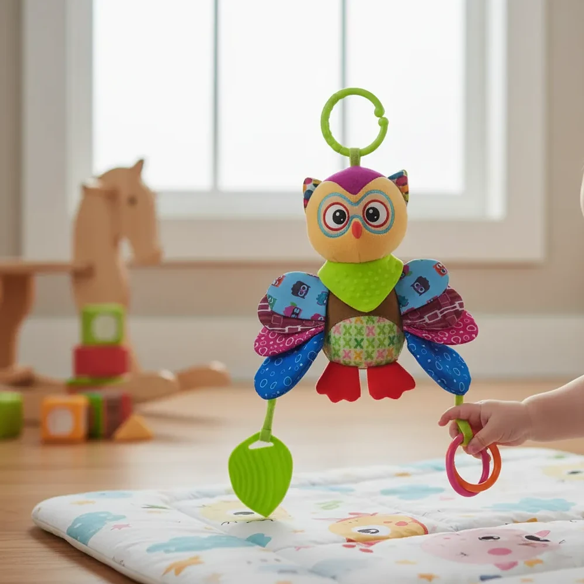 Peluche Búho Interactivo con Mordedor y Sonajero | BlueKids  7