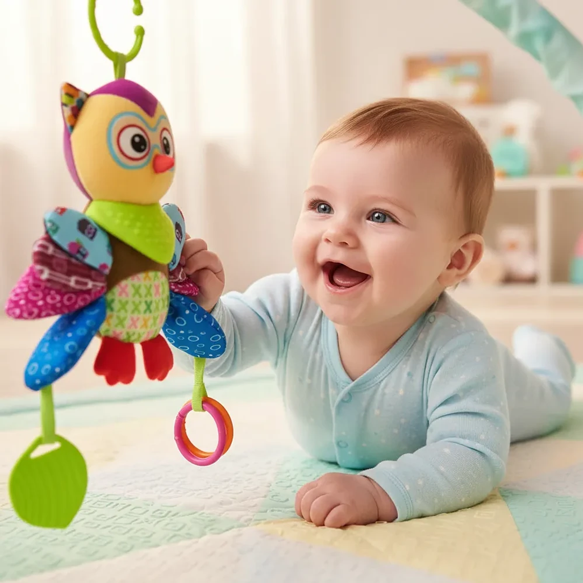 Peluche Búho Interactivo con Mordedor y Sonajero | BlueKids  9