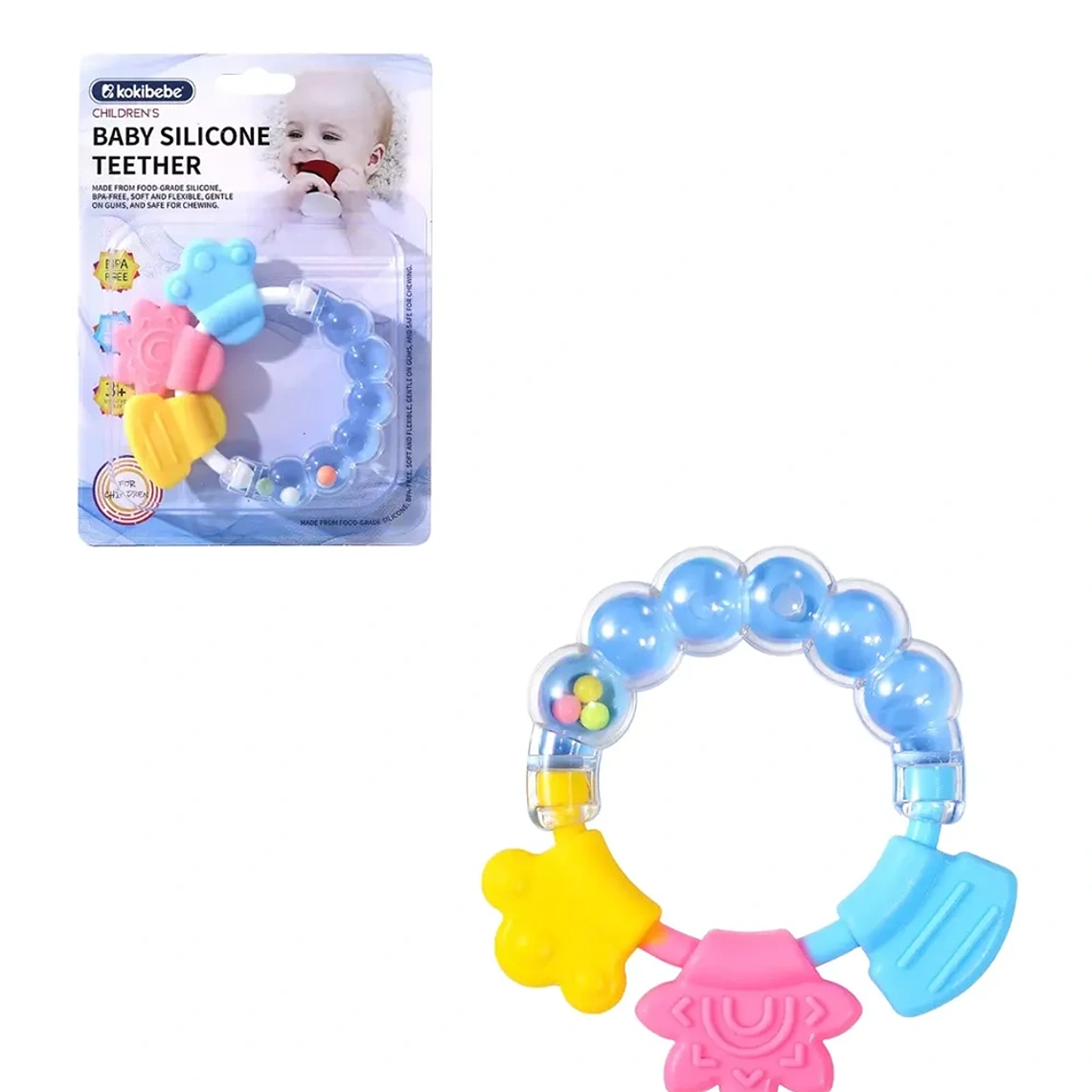 Mordedor de Silicona para Bebé con Sonajero y Libre de BPA BlueKids  2