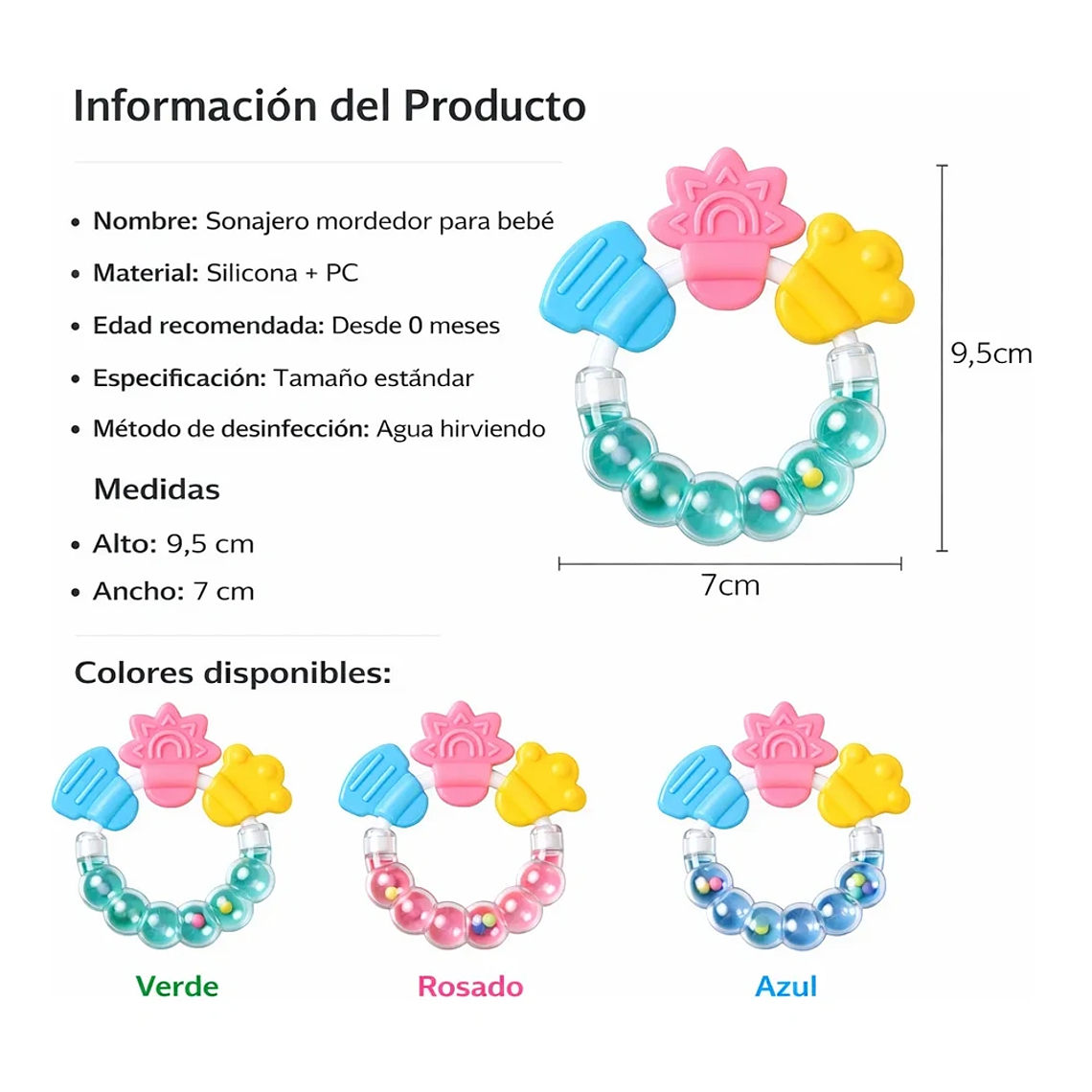 Mordedor de Silicona para Bebé con Sonajero y Libre de BPA BlueKids  5