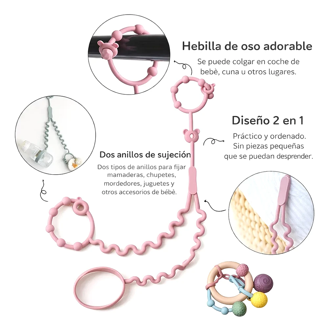 Sujetador de Mamadera y Juguetes Sensorial Libre de BPA Bluekids 4