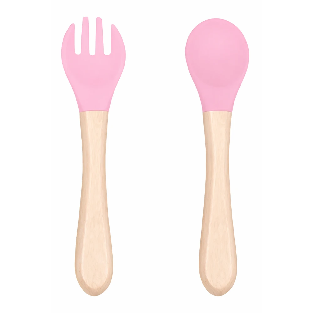 Set Cubiertos Bebé Silicona BLW con Mango de Madera y Estuche Bluekids  4