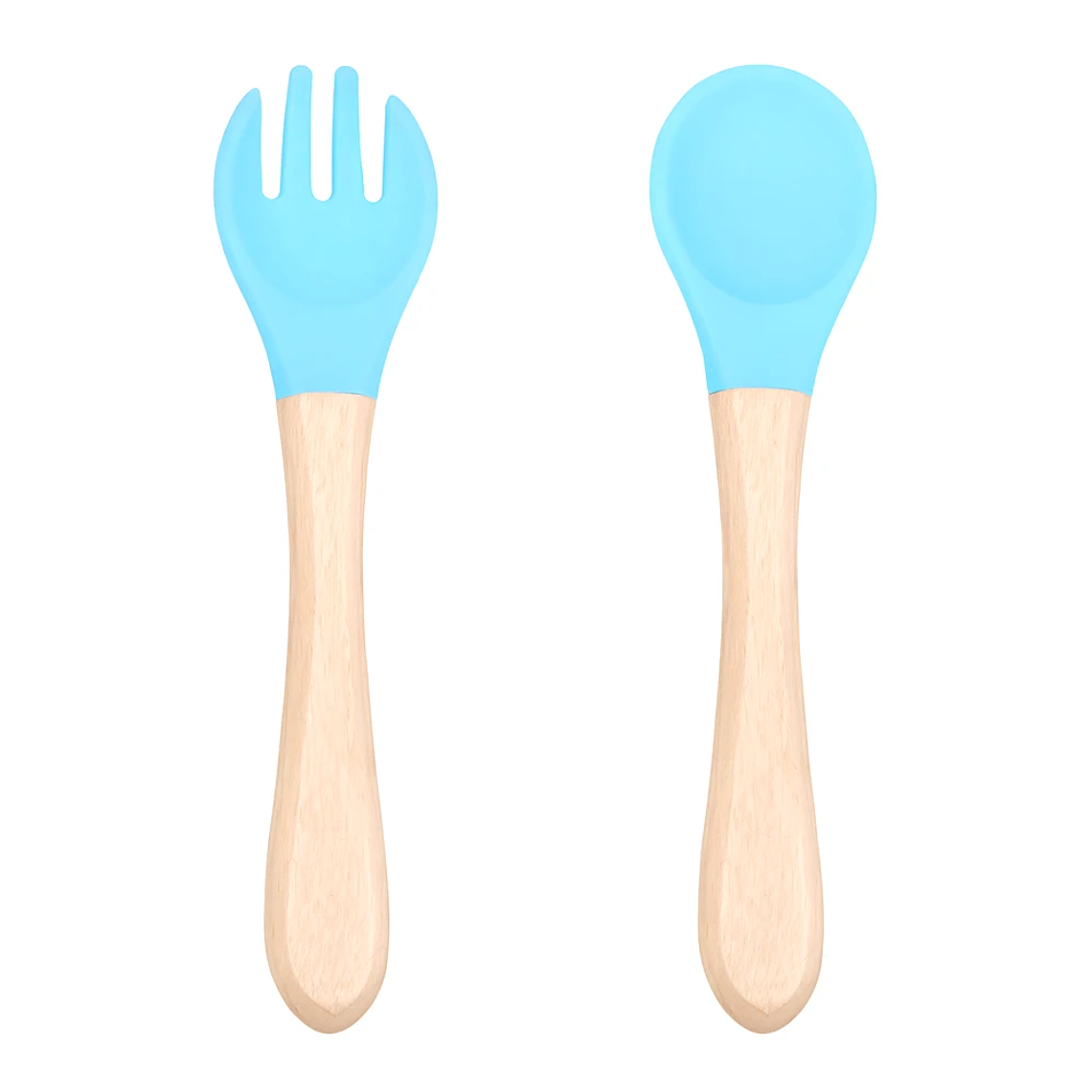 Set Cubiertos Bebé Silicona BLW con Mango de Madera y Estuche Bluekids  3