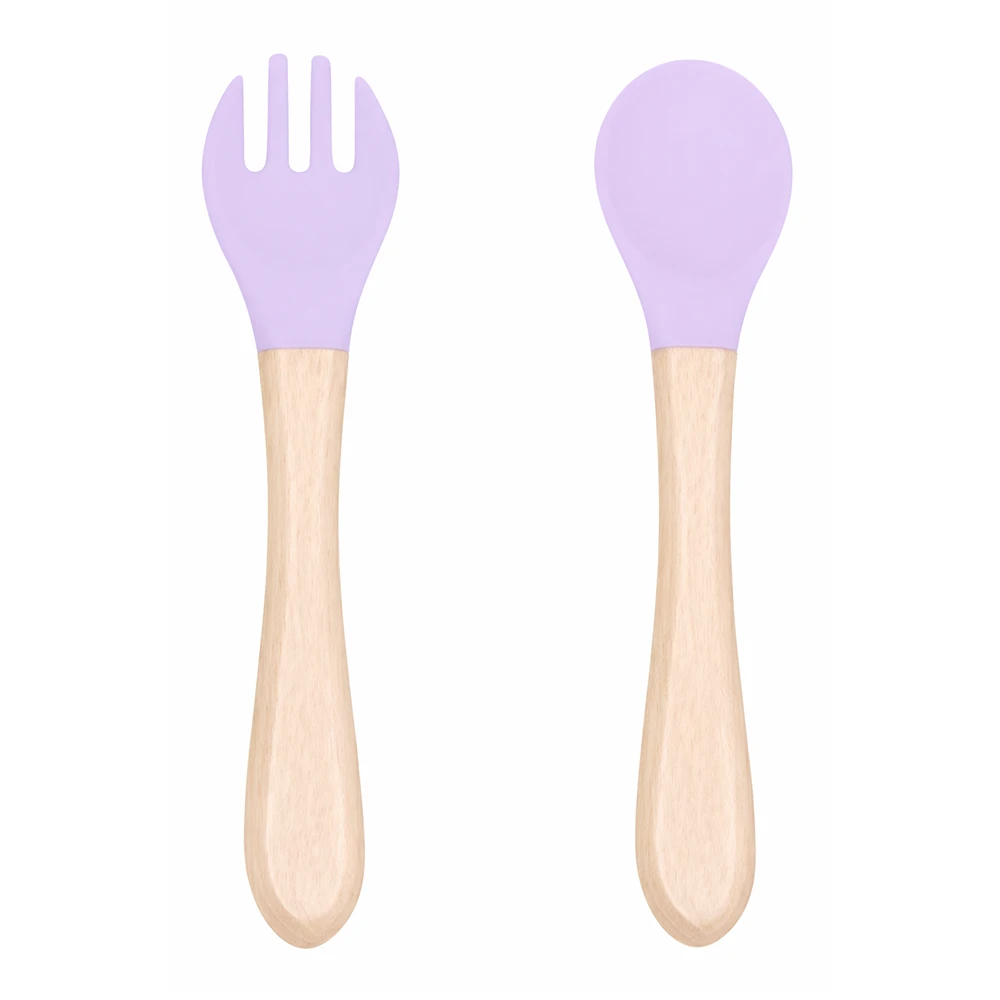 Set Cubiertos Bebé Silicona BLW con Mango de Madera y Estuche Bluekids  5
