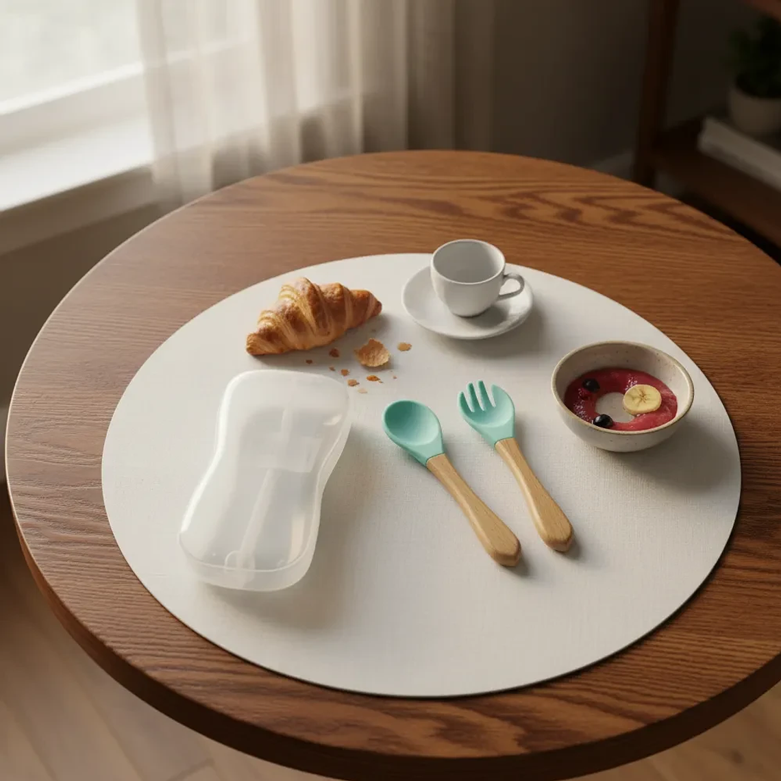 Set Cubiertos Bebé Silicona BLW con Mango de Madera y Estuche Bluekids  6