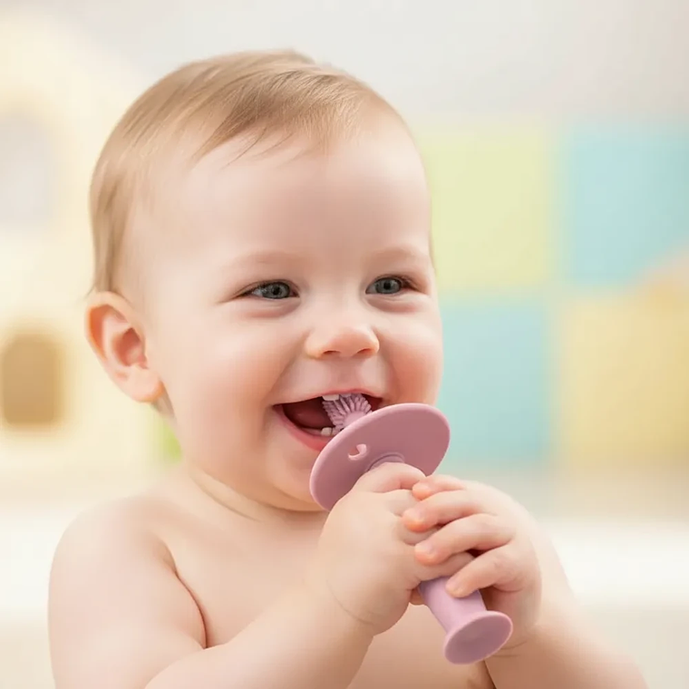 Cepillo de Dientes de Silicona para Bebés con Estuche en Azul y Rosado  5