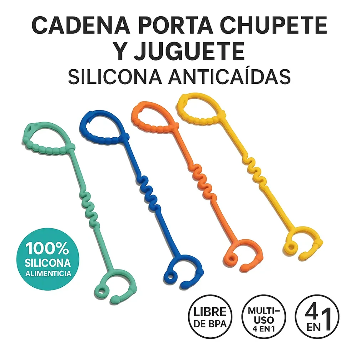 Cadena Espiral Silicona para Bebé  Porta Chupetes y Juguetes  Libre de BPA  3