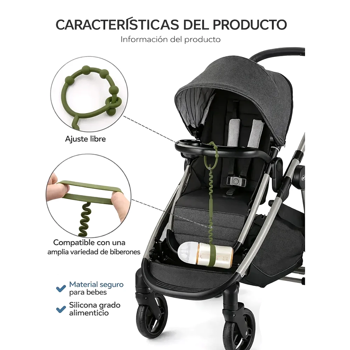 Cadena Sujetadora de Silicona para Biberón y Vasos Ajustable Libre de BPA  6