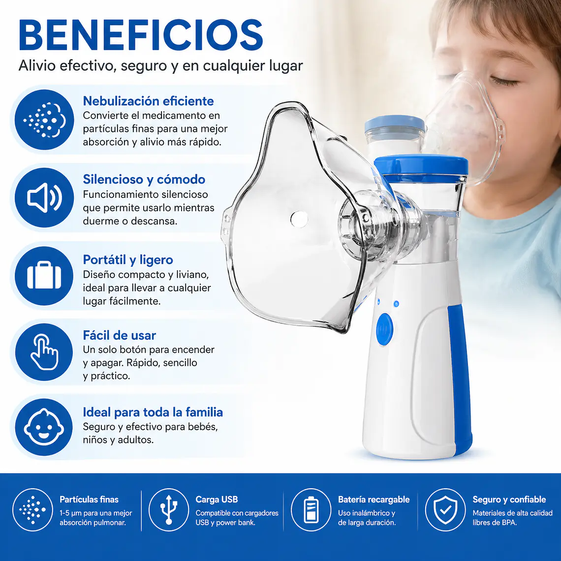Nebulizador Portátil Inalámbrico | Silencioso y Recargable USB | Chile 4