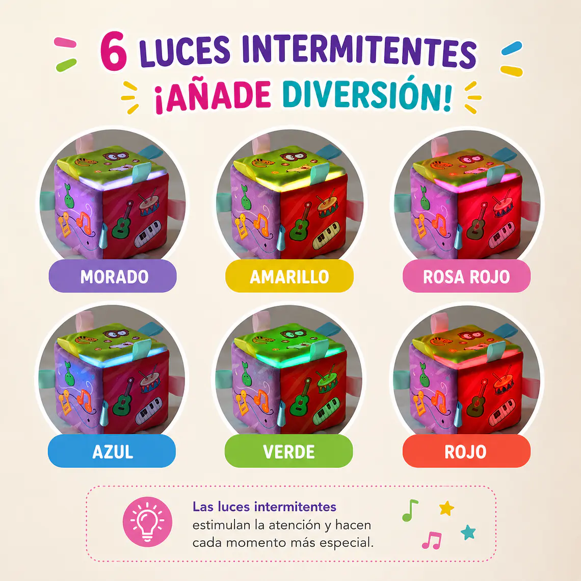 Cubo Didáctico Musical 6 en 1 para Bebés con Luces y Sonidos Montessori 7