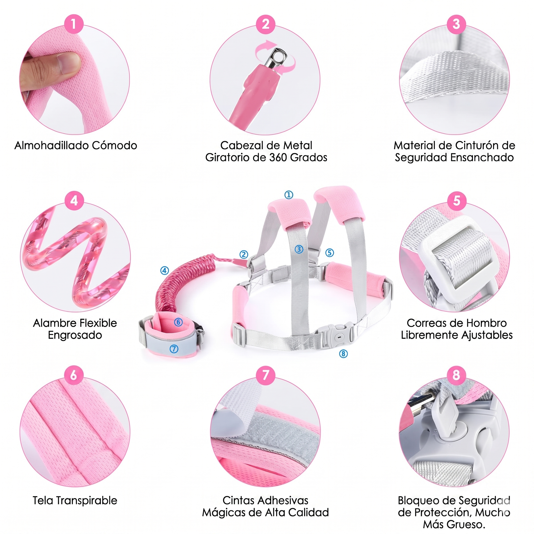 Arnés Correa de Seguridad Anti Pérdida para Niños y Pulsera Ajustable 10