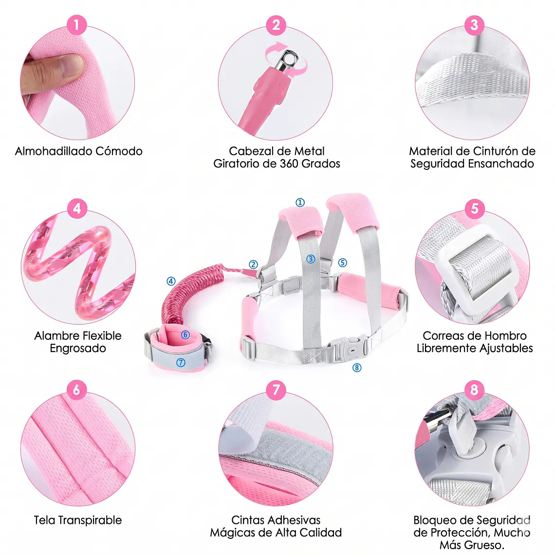 Arnés Correa de Seguridad Anti Pérdida para Niños y Pulsera Ajustable 10