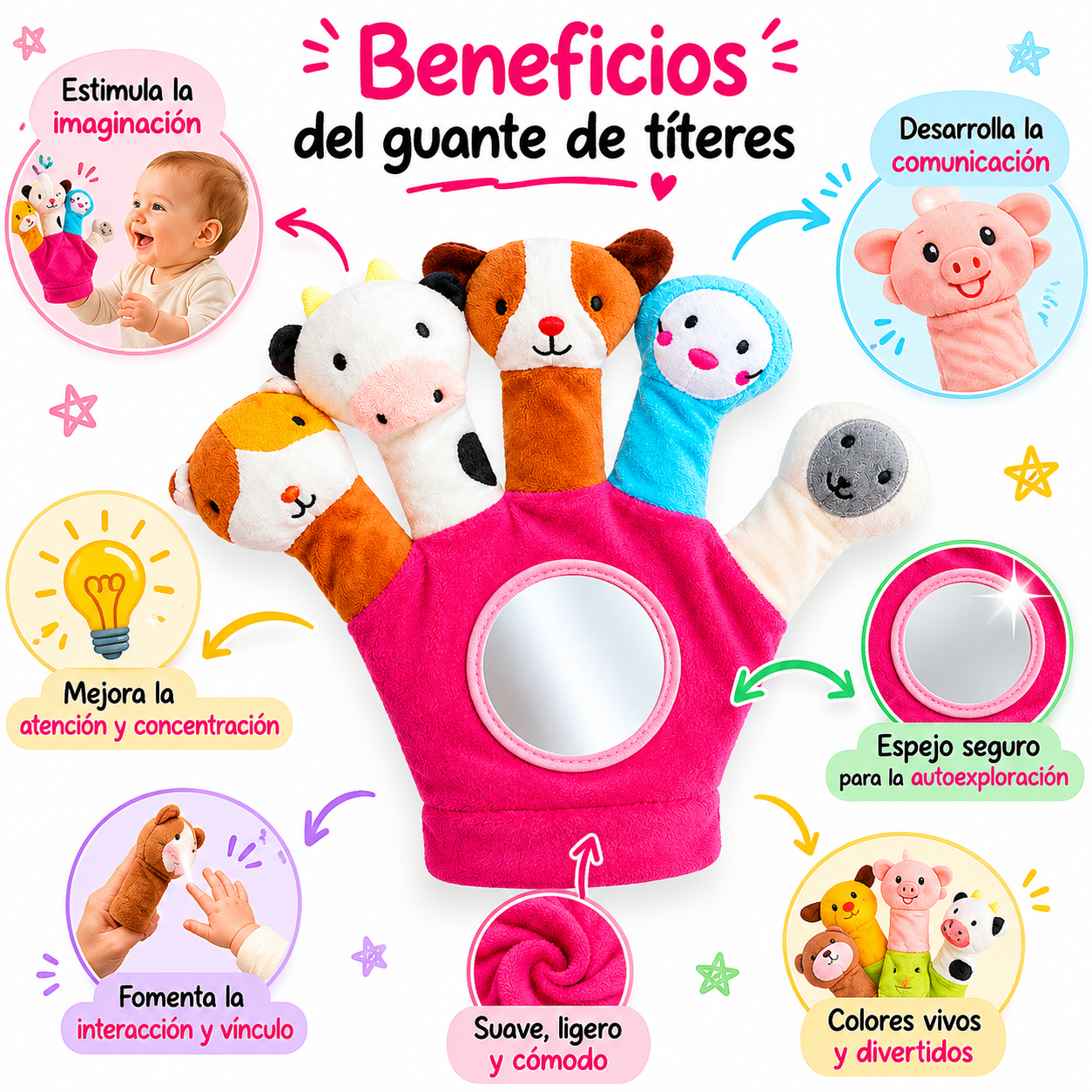 Guante Didáctico Sensorial de Animales para Estimulación de Bebés 2