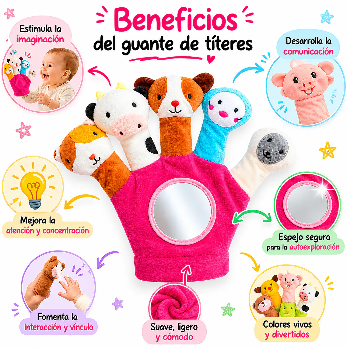 Guante Didáctico Sensorial de Animales para Estimulación de Bebés 2