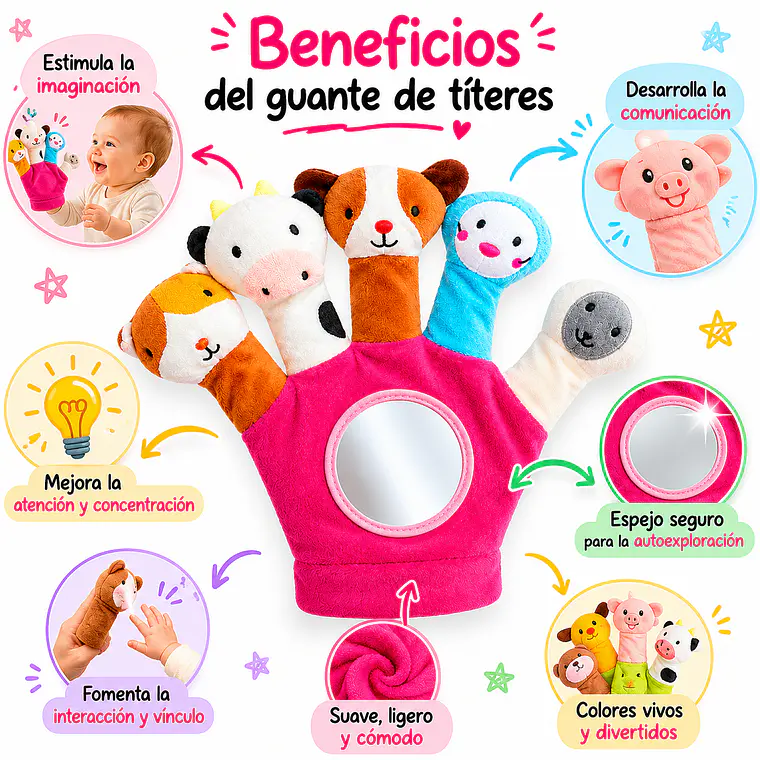 Guante Didáctico Sensorial de Animales para Estimulación de Bebés 2