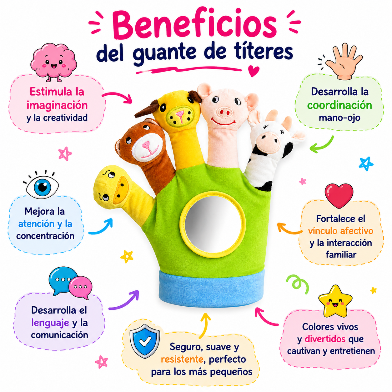 Guante Didáctico Sensorial de Animales para Estimulación de Bebés 7