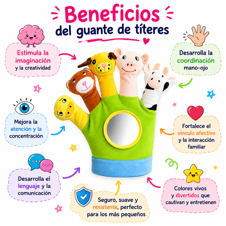 Guante Didáctico Sensorial de Animales para Estimulación de Bebés 7
