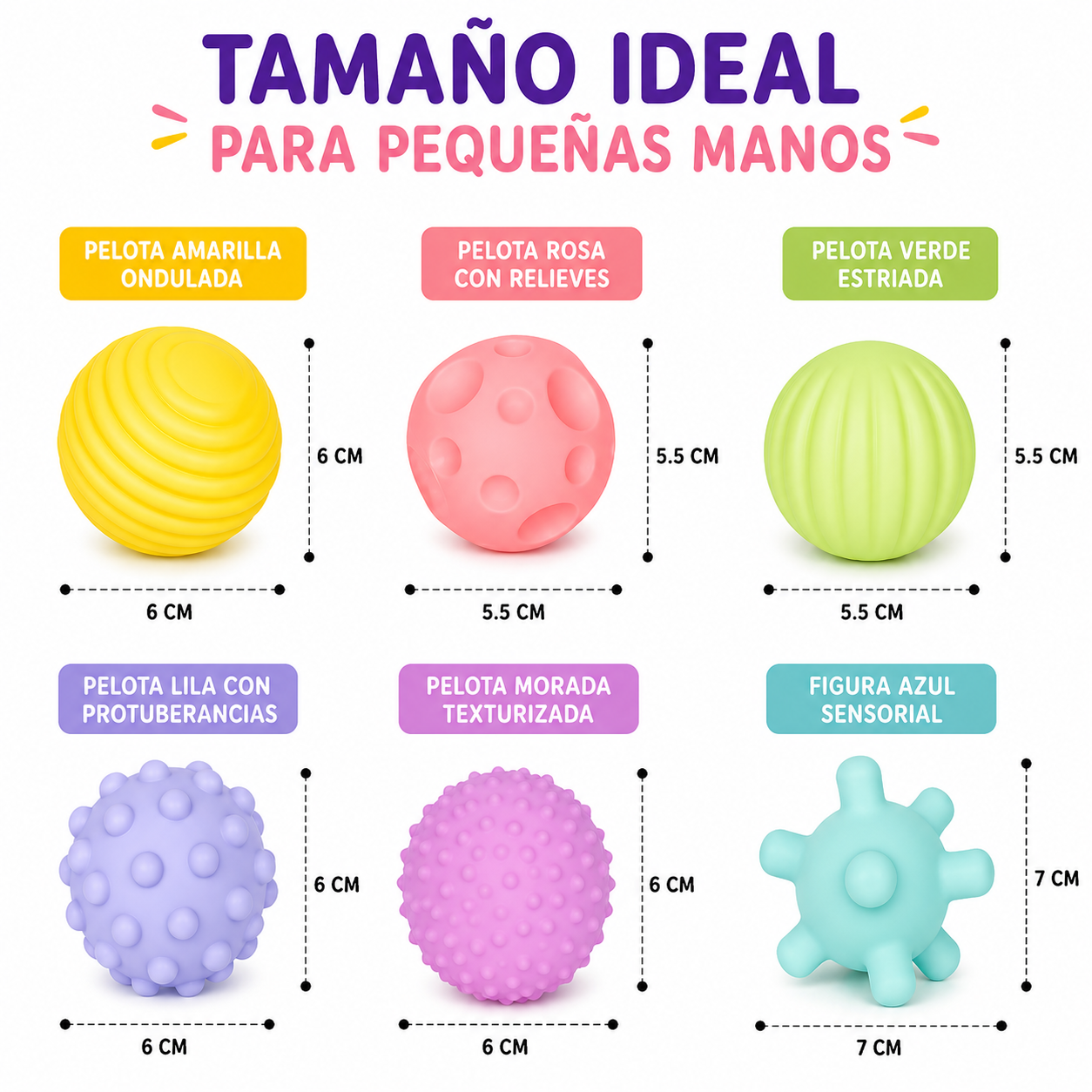 Pelotas Sensoriales Texturizadas para Bebés  Set de 6 Soft Balls Estimulación Temprana 3