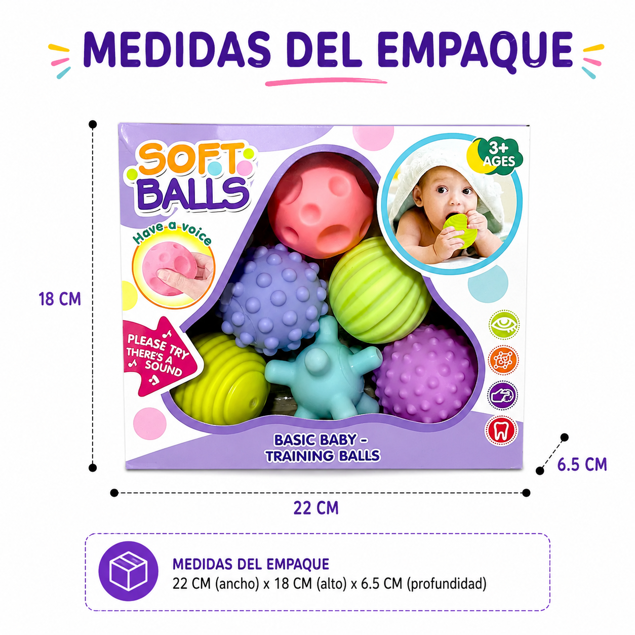Pelotas Sensoriales Texturizadas para Bebés  Set de 6 Soft Balls Estimulación Temprana 4