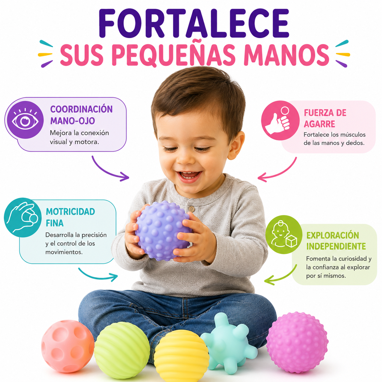 Pelotas Sensoriales Texturizadas para Bebés  Set de 6 Soft Balls Estimulación Temprana 8