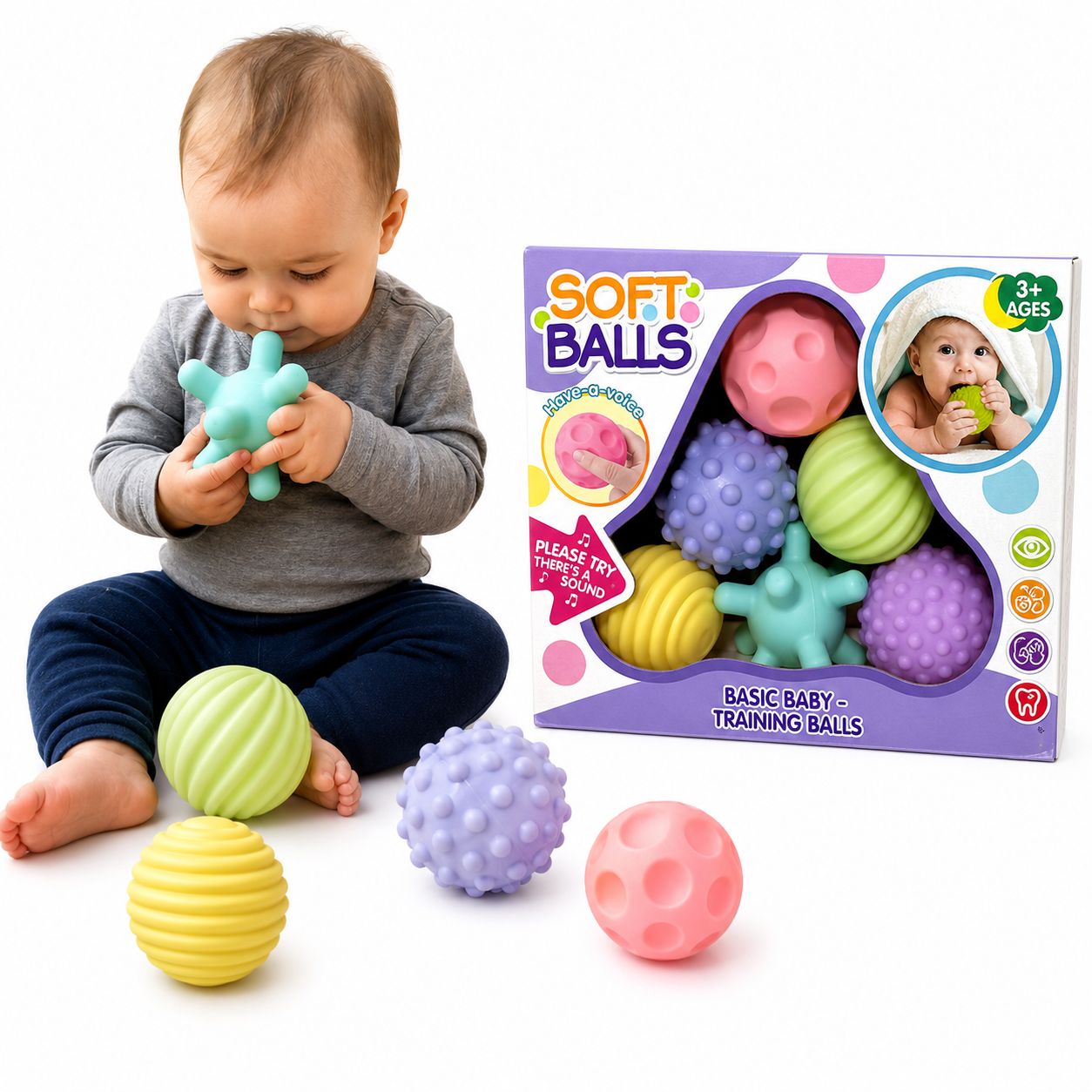 Pelotas Sensoriales Texturizadas para Bebés  Set de 6 Soft Balls Estimulación Temprana 1