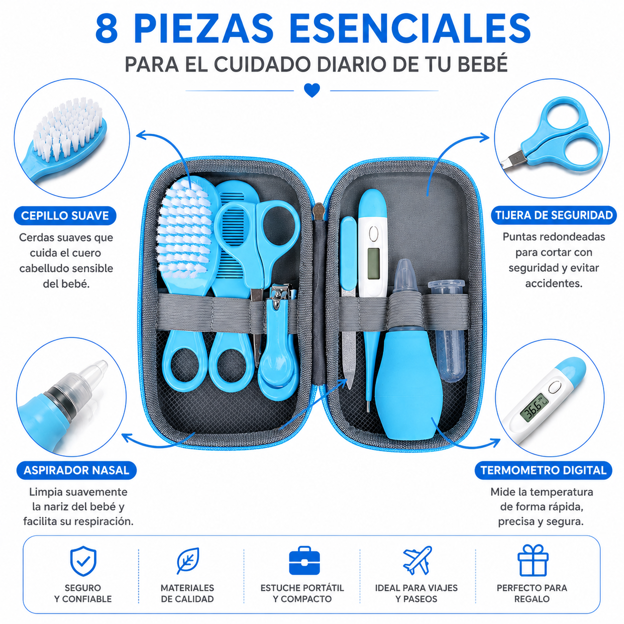 Set Higiene Bebé 8 Piezas con Estuche Portátil  Kit Cuidado Recién Nacido 2