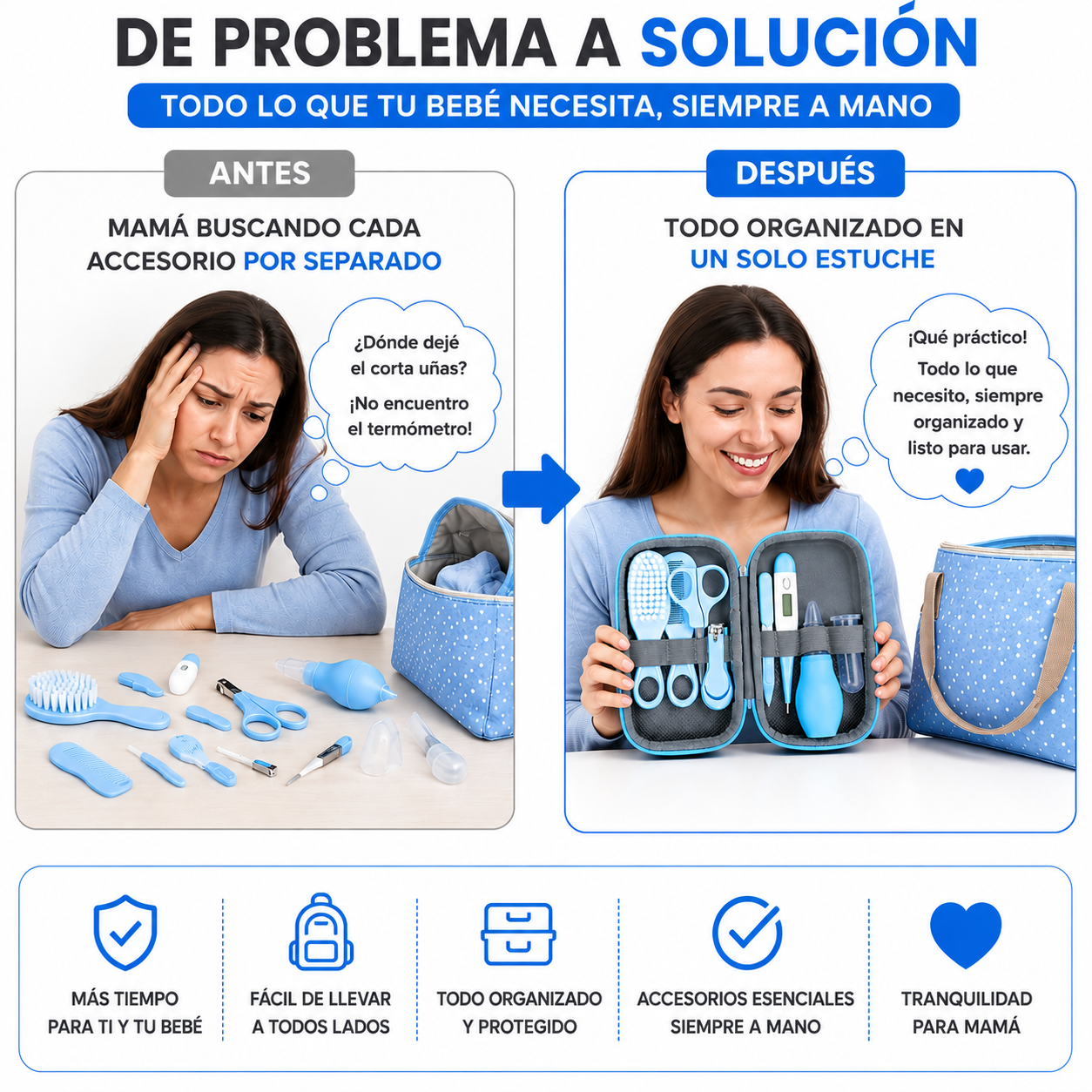 Set Higiene Bebé 8 Piezas con Estuche Portátil  Kit Cuidado Recién Nacido 4