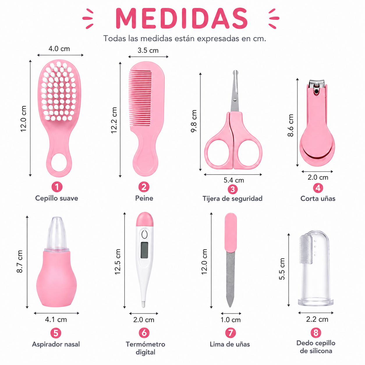 Set Higiene Bebé 8 Piezas con Estuche Portátil  Kit Cuidado Recién Nacido 10