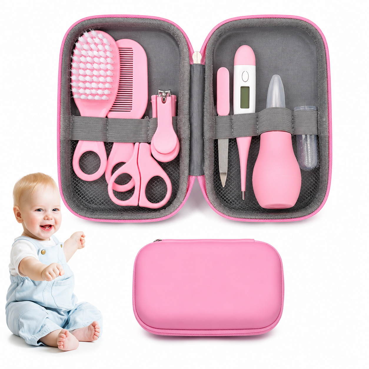 Set Higiene Bebé 8 Piezas con Estuche Portátil  Kit Cuidado Recién Nacido 8