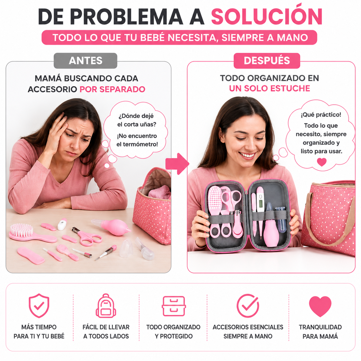 Set Higiene Bebé 8 Piezas con Estuche Portátil  Kit Cuidado Recién Nacido 11