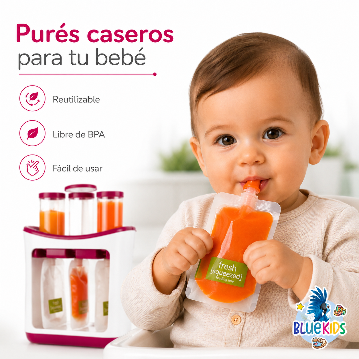 Dispensador de Compotas y Papillas para Bebé con 10 Bolsas Reutilizables 2