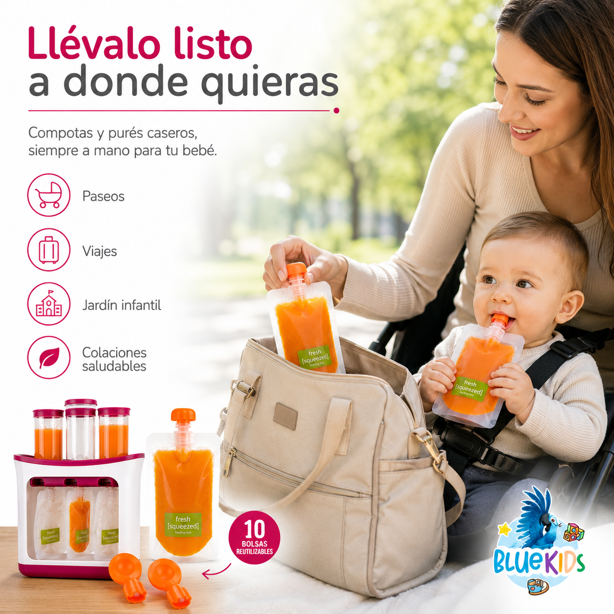 Dispensador de Compotas y Papillas para Bebé con 10 Bolsas Reutilizables 5
